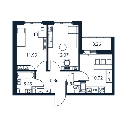 Продажа 2-комнатной квартиры 48,2 м², 2/12 этаж