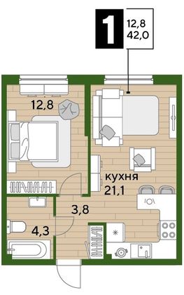 Продажа 1-комнатной квартиры 42 м², 2/16 этаж