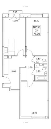 73 м², 2-комн. квартира, 7/11 этаж