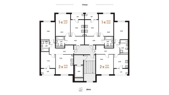 Продажа 1-комнатной квартиры 42,1 м², 2 этаж