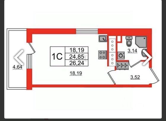 Продажа квартиры-студии 26,2 м², 24/25 этаж