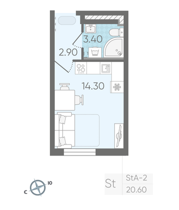 Продажа квартиры-студии 20,6 м², 2/25 этаж