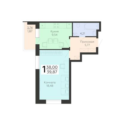 Продажа 1-комнатной квартиры 39,9 м², 1/19 этаж