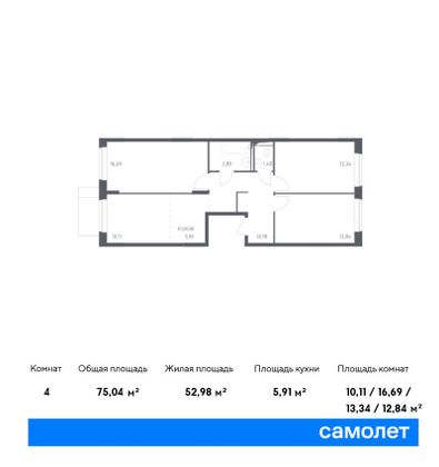 75 м², 4-комн. квартира, 8/14 этаж