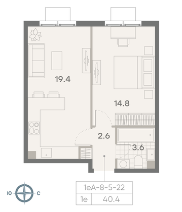 Продажа 1-комнатной квартиры 40,4 м², 14/23 этаж