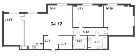 Продажа 4-комнатной квартиры 94,1 м², 6/10 этаж