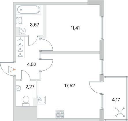 Продажа 1-комнатной квартиры 40,6 м², 2/4 этаж