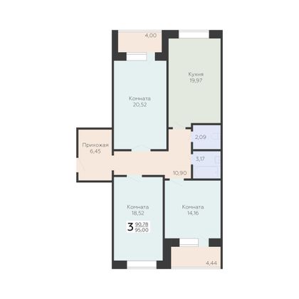 Продажа 3-комнатной квартиры 95 м², 2/17 этаж