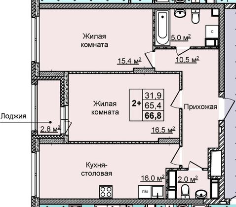 Продажа 2-комнатной квартиры 66,8 м², 10/25 этаж