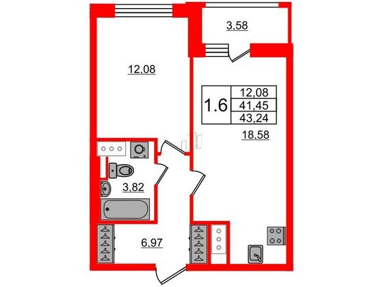 Продажа 1-комнатной квартиры 41,5 м², 10/24 этаж