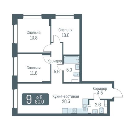 Продажа 4-комнатной квартиры 80 м², 2/24 этаж