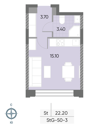 Продажа квартиры-студии 22,2 м², 3/30 этаж