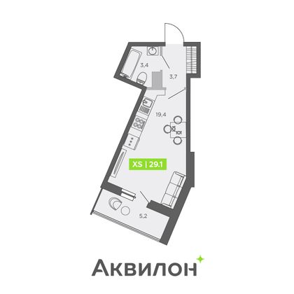 29,1 м², студия, 12/13 этаж