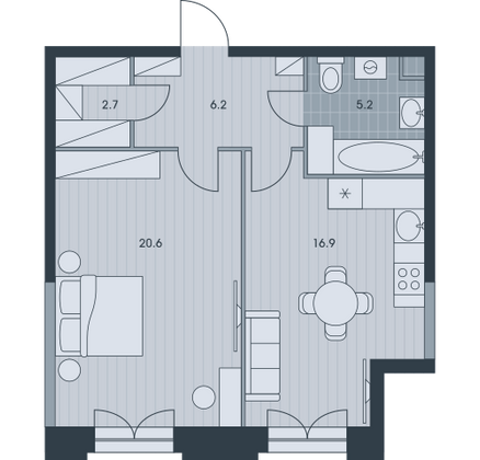 51,6 м², 2-комн. квартира, 6/34 этаж