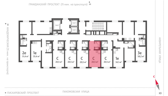 20,5 м², студия, 16/20 этаж