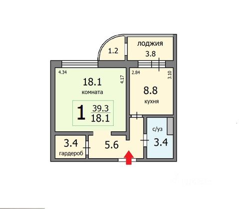 Продажа 1-комнатной квартиры 39,3 м², 12/17 этаж