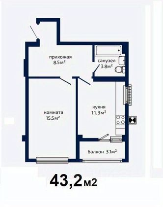 Продажа 1-комнатной квартиры 43,2 м², 5/9 этаж