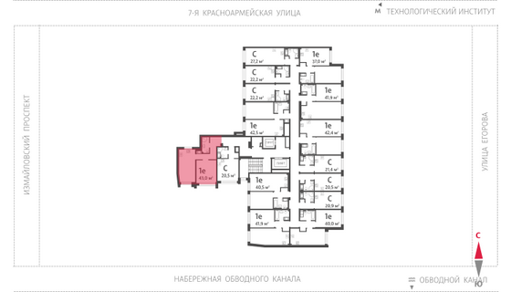 43 м², 1-комн. квартира, 6/11 этаж