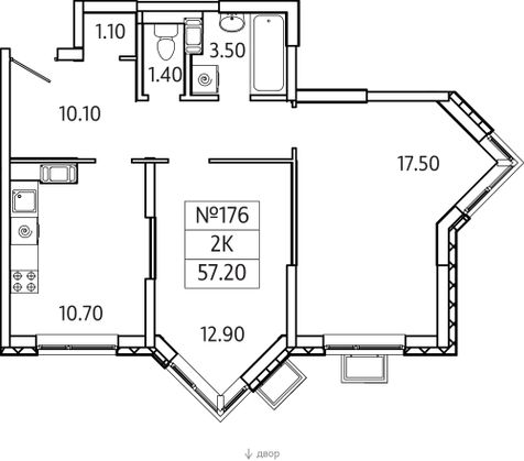 Продажа 2-комнатной квартиры 57,2 м², 4/20 этаж