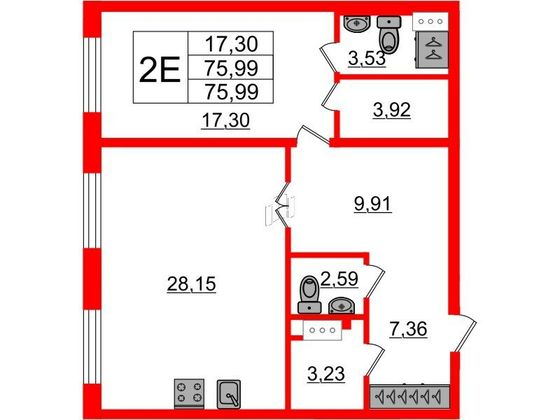 Продажа 1-комнатной квартиры 76,5 м², 1/8 этаж