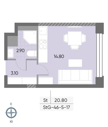 Продажа квартиры-студии 20,8 м², 10/30 этаж