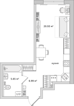 33,6 м², студия, 1/16 этаж