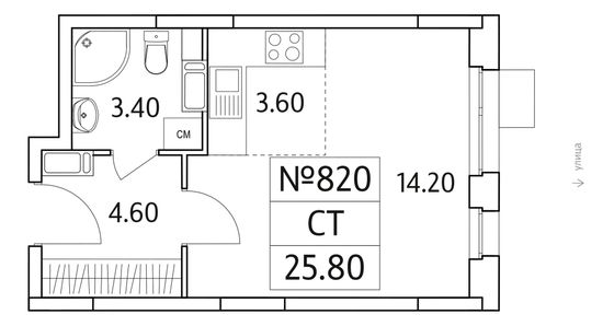 25,8 м², студия, 12/25 этаж