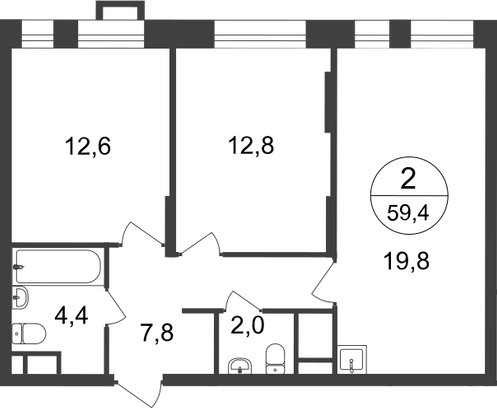 Продажа 2-комнатной квартиры 59,4 м², 18/20 этаж