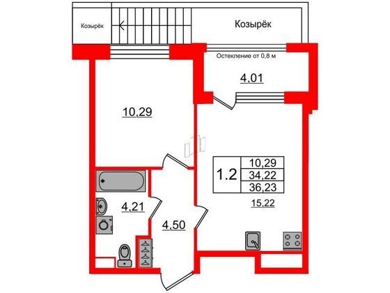 Продажа 1-комнатной квартиры 34,2 м², 1/9 этаж