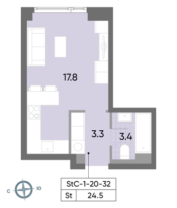 Продажа квартиры-студии 24,5 м², 30/52 этаж