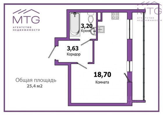 Продажа квартиры-студии 25,4 м², 2/24 этаж