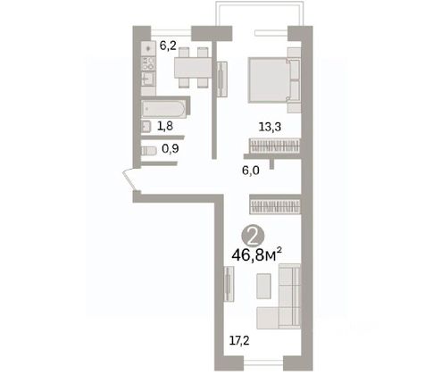Продажа 2-комнатной квартиры 46,8 м², 5/5 этаж