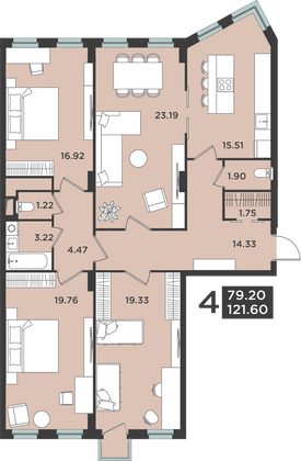 Продажа квартиры со свободной планировкой 123 м², 12/18 этаж
