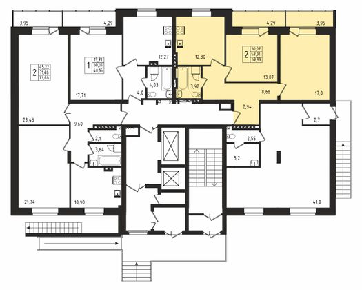 59,9 м², 2-комн. квартира, 1/27 этаж