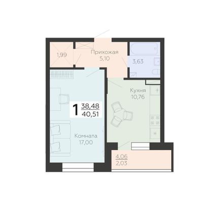 Продажа 1-комнатной квартиры 40,5 м², 2/18 этаж