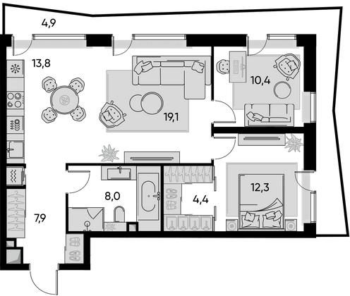 Продажа 3-комнатной квартиры 80,6 м², 4/22 этаж