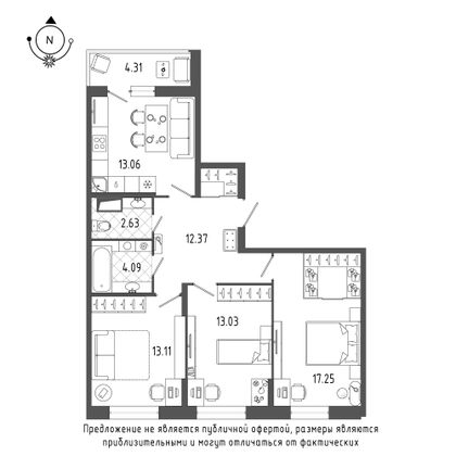 Продажа 3-комнатной квартиры 80,2 м², 9/19 этаж
