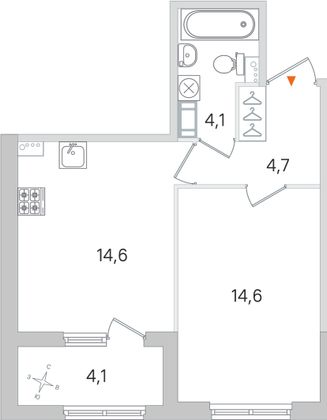 Продажа 1-комнатной квартиры 40 м², 3/4 этаж