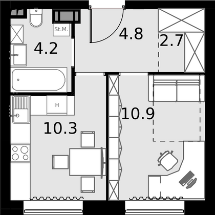 32,9 м², 1-комн. квартира, 6/28 этаж