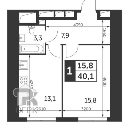 Продажа 1-комнатной квартиры 40,1 м², 14/47 этаж