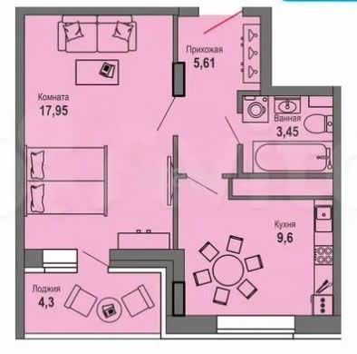 Продажа 1-комнатной квартиры 41,2 м², 12/22 этаж