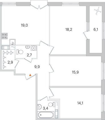 Продажа 3-комнатной квартиры 89,2 м², 4/4 этаж