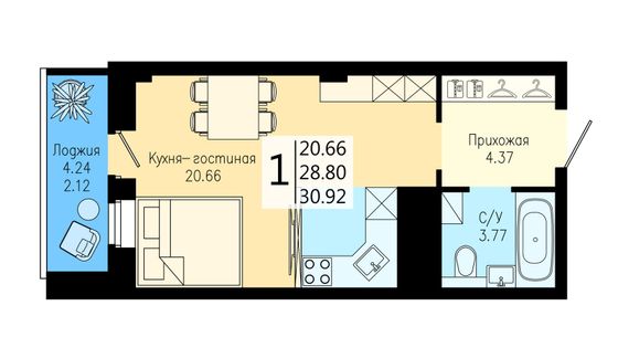 Продажа квартиры-студии 30,9 м², 8/25 этаж