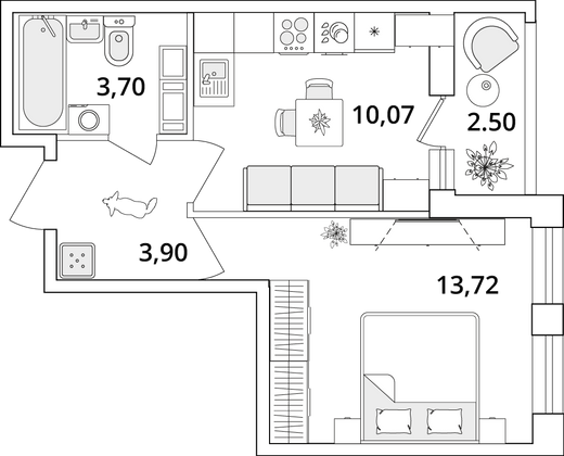 32,6 м², 1-комн. квартира, 15/18 этаж