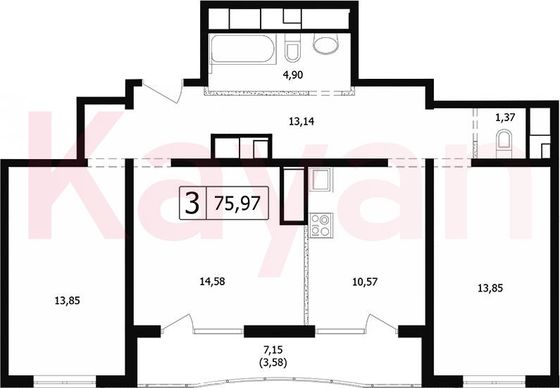 Продажа 3-комнатной квартиры 68,2 м², 20/24 этаж