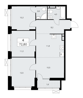 72,8 м², 4-комн. квартира, 10/19 этаж