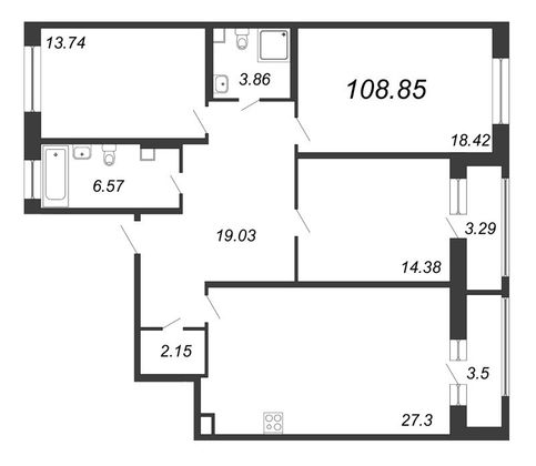 Продажа 4-комнатной квартиры 108,8 м², 2/12 этаж