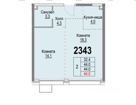 Продажа 1-комнатной квартиры 44 м², 13/31 этаж