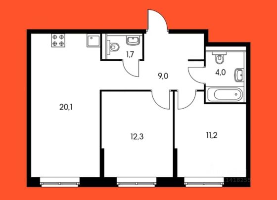 Продажа 2-комнатной квартиры 57,3 м², 1/25 этаж