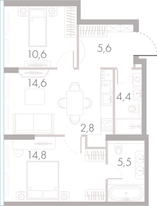 Продажа 2-комнатной квартиры 58,3 м², 28/45 этаж
